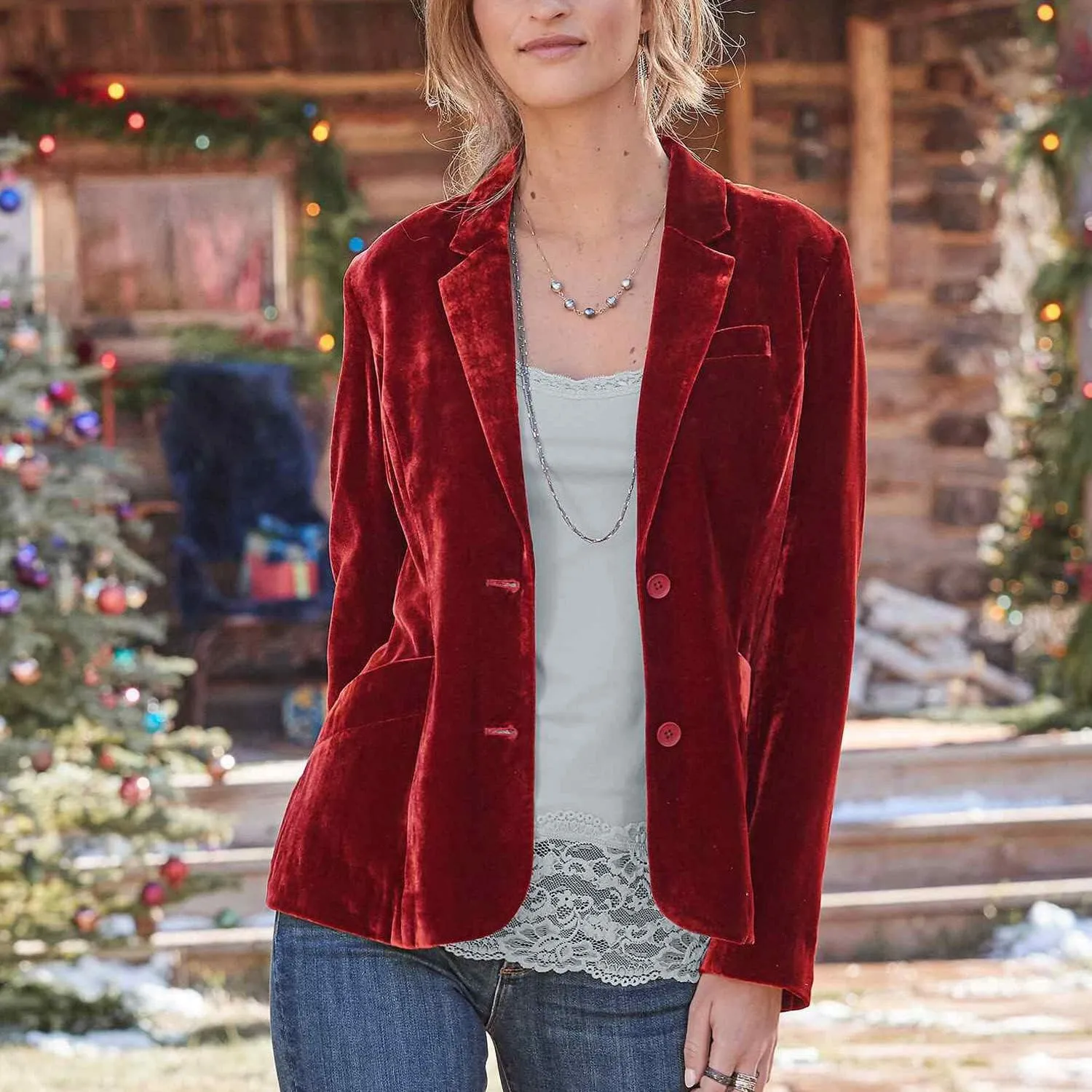 Womens Velvet Blazer Cozy Lightweight Outerwear Retro Buttons Long Sleeve Pokets Jacket Cardigan Coat Office Blazers