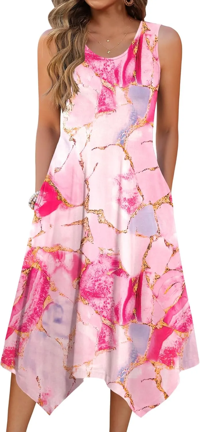Zeagoo Womens Casual Dress for Summer Tank Dress Loose Flowy Beach Dress with Pockets Hankerchief Flare Midi Sundress 2025