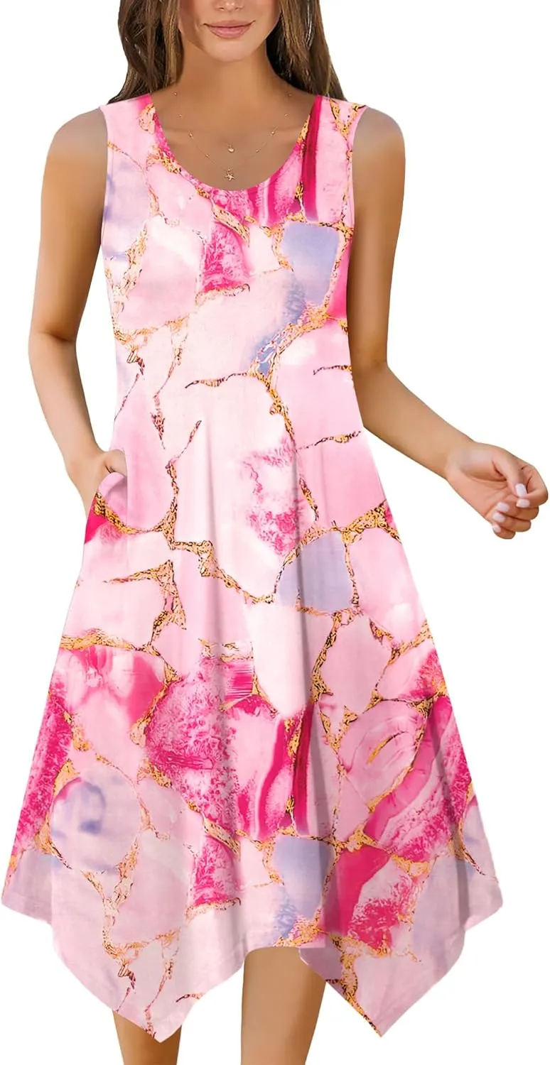 Zeagoo Womens Casual Dress for Summer Tank Dress Loose Flowy Beach Dress with Pockets Hankerchief Flare Midi Sundress 2025