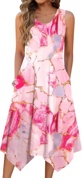 Zeagoo Womens Casual Dress for Summer Tank Dress Loose Flowy Beach Dress with Pockets Hankerchief Flare Midi Sundress 2025