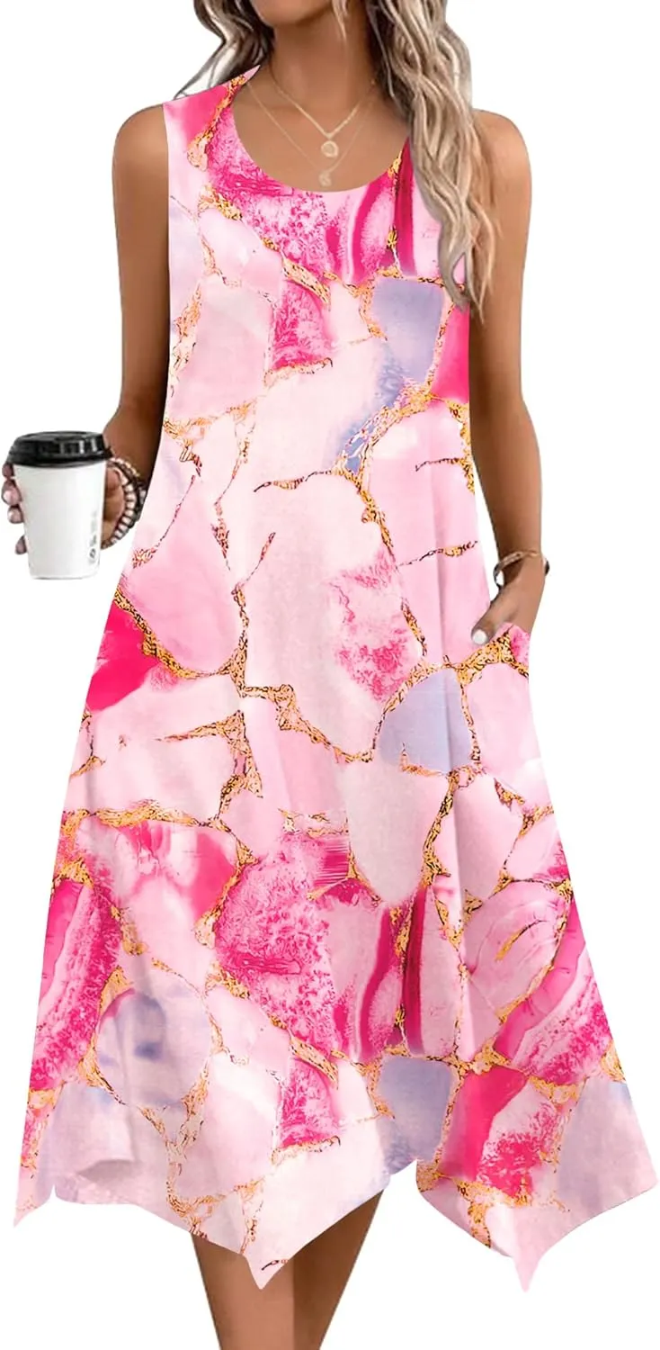 Zeagoo Womens Casual Dress for Summer Tank Dress Loose Flowy Beach Dress with Pockets Hankerchief Flare Midi Sundress 2025